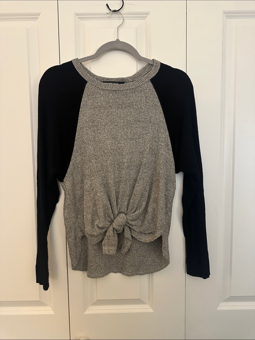 Fifteen Twenty Gray & Black Colorblock Tie-Front Knit Top